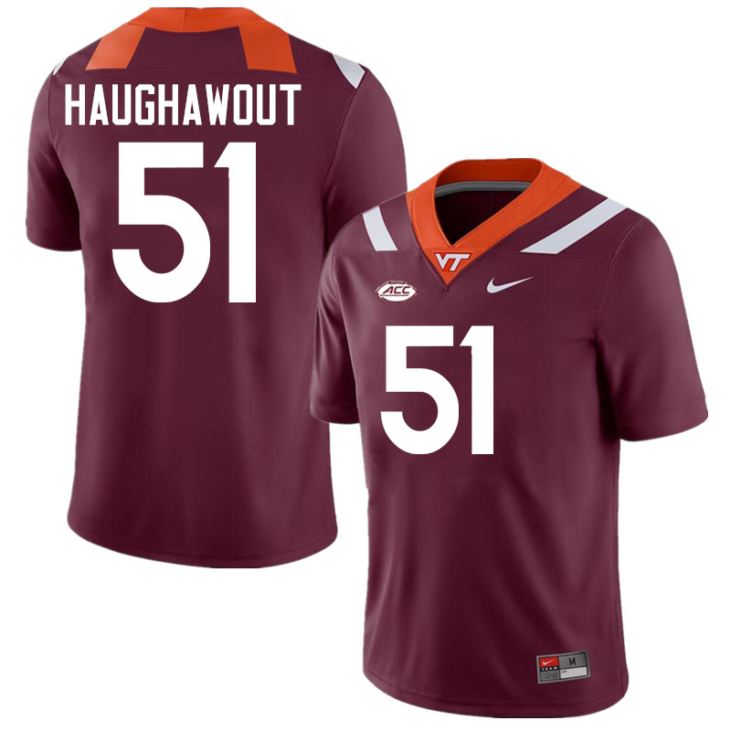 Men #51 Elijah Haughawout Virginia Tech Hokies College Football Jerseys Stitched-Maroon